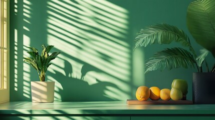 Canvas Print - Sunlit Green Room with Plants and Oranges