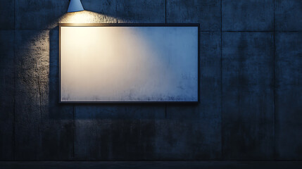 Poster - Blank billboard on a dark wall illuminated by a spotlight, advertising and marketing concept