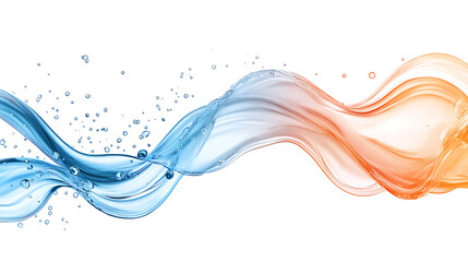 Poster - Blue, pink and orange liquid splash wave with fluid droplets isolated on a white background