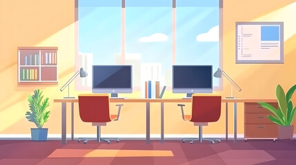 Fototapete - Front view on bright office room interior with empty poster