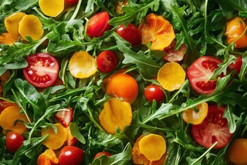 Wall Mural - Top down perspective of a vibrant arugula salad