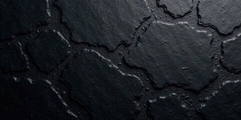 Fototapete - Dark Irregular Stone Texture Background Abstract Pattern of Black Cobblestones