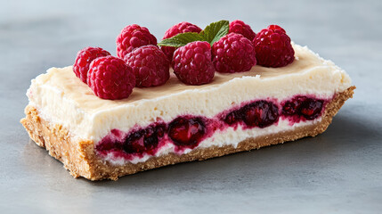 Wall Mural - Delicious raspberry tart with creamy filling and fresh berries on top