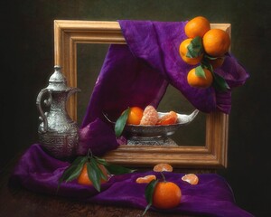 Wall Mural - Still life with tangerine and silver jug