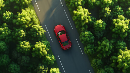 Wall Mural - Top view of autonomous smart car driving on the road, illustration