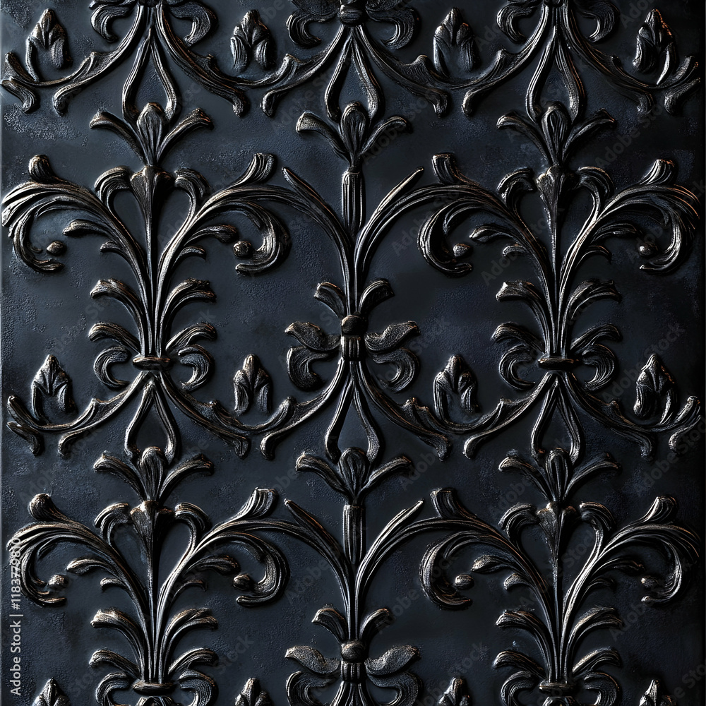 Decorative black metal wall panel featuring intricate floral designs ...