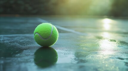 close-up image of a tennis ball on the court