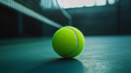 close-up image of a tennis ball on the court