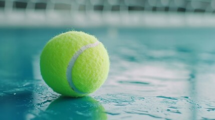 close-up image of a tennis ball on the court