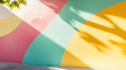 Poster - Brightly colored abstract wall with geometric shapes and shadows