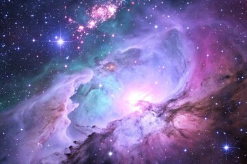 Wall Mural - Purple gas nebulae in space and sparkling stars