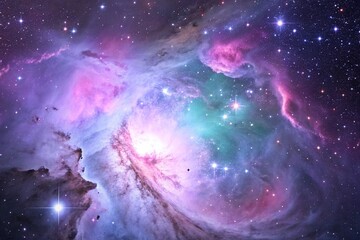 Wall Mural - Purple gas nebulae in space and sparkling stars