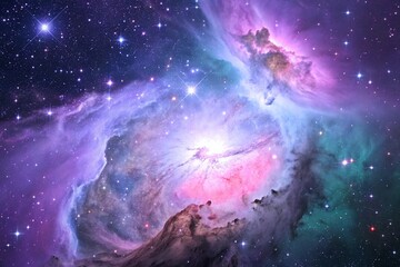 Wall Mural - Purple gas nebulae in space and sparkling stars