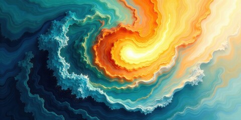 Aufkleber - Abstract Swirling Ocean and Sunburst Design A Vibrant, Textured Artwork