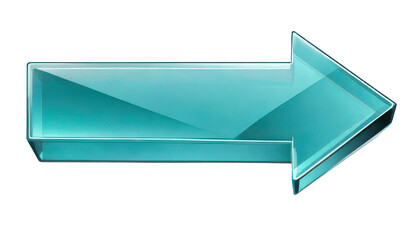 teal glass arrow pointing right on isolated background.