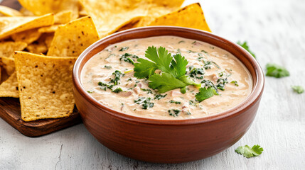 Canvas Print - Creamy spinach dip served with crispy tortilla chips for delicious snack