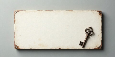 Aufkleber - Antique Key on Weathered Wooden Plaque A Blank Space for Your Message