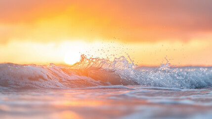 Poster - beautiful sunset over ocean with gentle waves splashing. warm colors create serene atmosphere