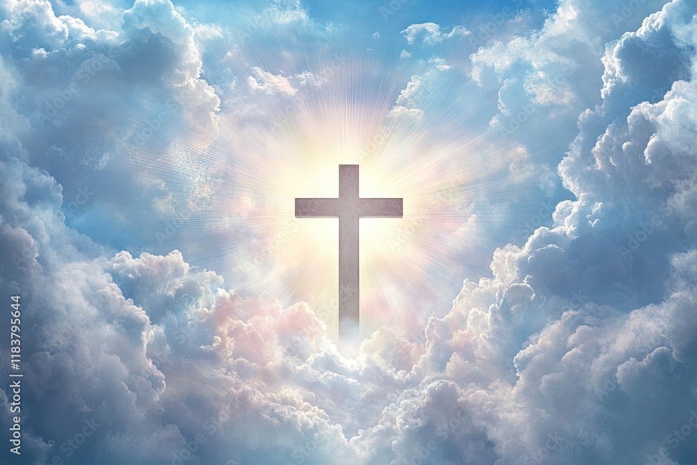 Jesus Rising Cross Christian cross on grey cloudy sky background announces Jesus's rising ...