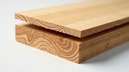 Aufkleber - Close-up View of Two Slices of Light Brown Wood Showing Grain Detail