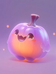 Wall Mural - Cute purple glowing Halloween pumpkin, 3D render.