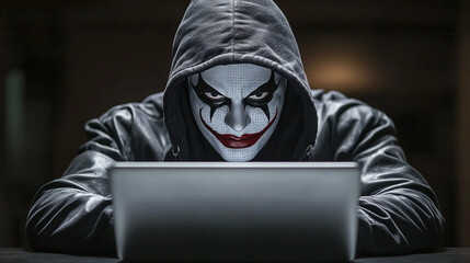 Hacker prints a code on a laptop keyboard to break into a cyberspace