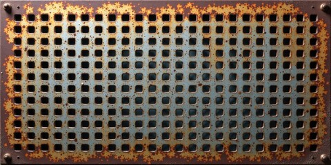 Poster - Rustic Metal Grille with Square Perforations Showing Signs of Age and Oxidation