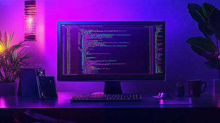 Fototapete - Dynamic php programming and html coding in action: a visual exploration of cyberspace development techniques