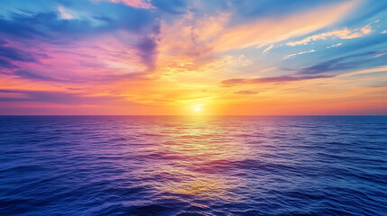 Wall Mural - Oil painting of the sea, multicolored sunset on the horizon, watercolor: a photo of a vibrant and artistic ocean view