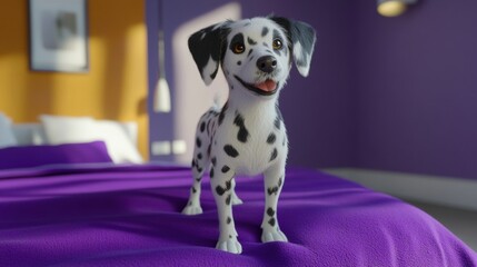 Poster - a dalmatian dog standing on a bed