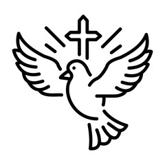 Sticker - A bird with cross sign depicting holy spirit, line style icon 