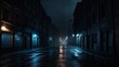 © julfiar - dark gloomy city street at night. background for crime. dark foggy abandoned city with glowing light, crime dark background