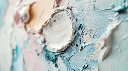 Poster - A detailed closeup showcasing the texture of thick, impasto paint strokes on a canvas, creating an aesthetic and artistic background with a palette of soft pastel colors that blend beautifully