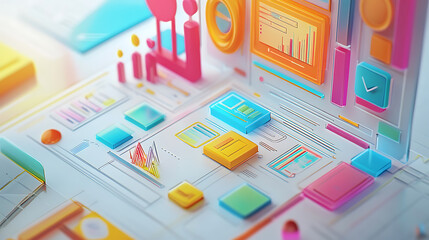 Leinwandbilder - A vibrant graphic design concept showcasing digital marketing strategies and project management tools for enhancing website user experience (ux) and interface design