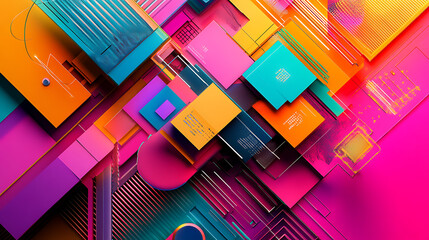 Leinwandbilder - A vibrant graphic design concept showcasing digital marketing strategies and project management tools for enhancing website user experience (ux) and interface design