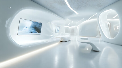 Poster - Bright futuristic gallery interior with mock up place, 3d rendering