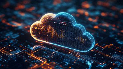 Aufkleber - Cloud analytics concept visualized by abstract data bars and charts on a dark digital background, illustrating the dynamic distribution of information and power of data driven insights