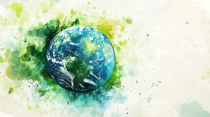 Poster - Earth day poster in watercolor style with planet earth against the threat of plastics