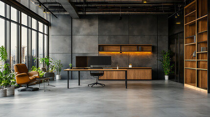 Poster - Empty, modern industrial space, this image highlights the elegance of minimalist design in contemporary industrial facilities, ready for new opportunities and transformations
