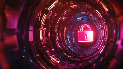 Poster - Endpoint detection and response (edr) concept, featuring a padlock symbol within a high-tech, cybersecurity-inspired environment, suggesting data protection and network security