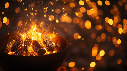 Poster - Happy lohri poster with bonfire and bokeh lights