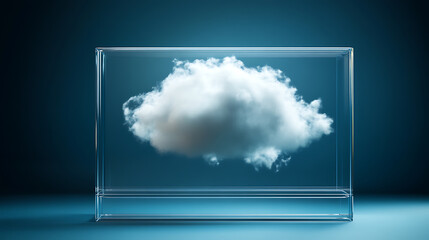 Wall Mural - Innovative cloud management concept, abstract cloud within a transparent glass box, signifying modern server and storage solutions, shaping the future of technology and data management