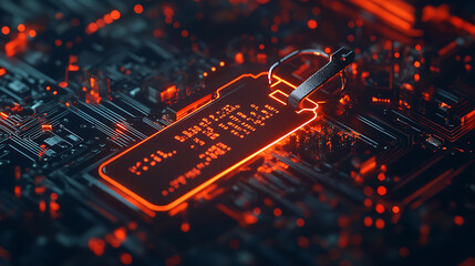 Leinwandbilder - Key on circuit board background with binary code, security concept