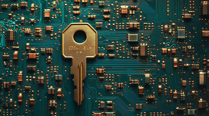 Aufkleber - Key on digital circuit board background, cyber security concept