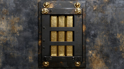 Aufkleber - Metal safe with gold bars on a gray background
