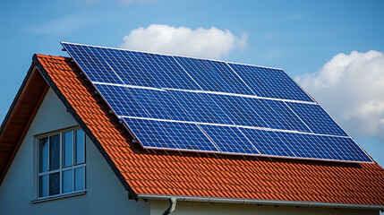 Wall Mural - modern ecofriendly home equipped with highefficiency residential solar panels on the roof, harnessin