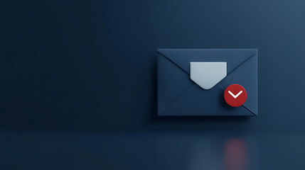 Aufkleber - Newsletter or message concept with front view on dark blue email paper envelope with white unit in red circle on the corner on light background, 3d rendering