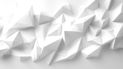 Poster - White geometric shapes cluster together, creating a three-dimensional abstract pattern on a monochromatic background
