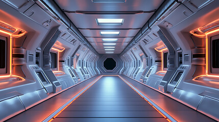Poster - 3d illustration corridor spaceship interior, sci-fi fiction concept