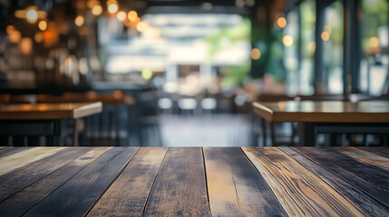 Poster - Artistic representation of a top desk with blurred restaurant background
